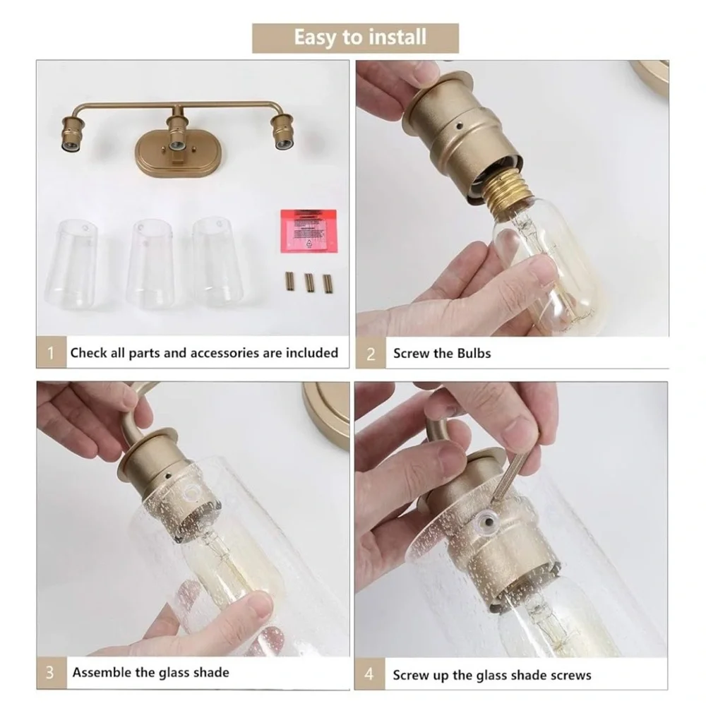 Vanity Lights Elegant Gold Bathroom Vanity Fixture Modern 3-light -NIB